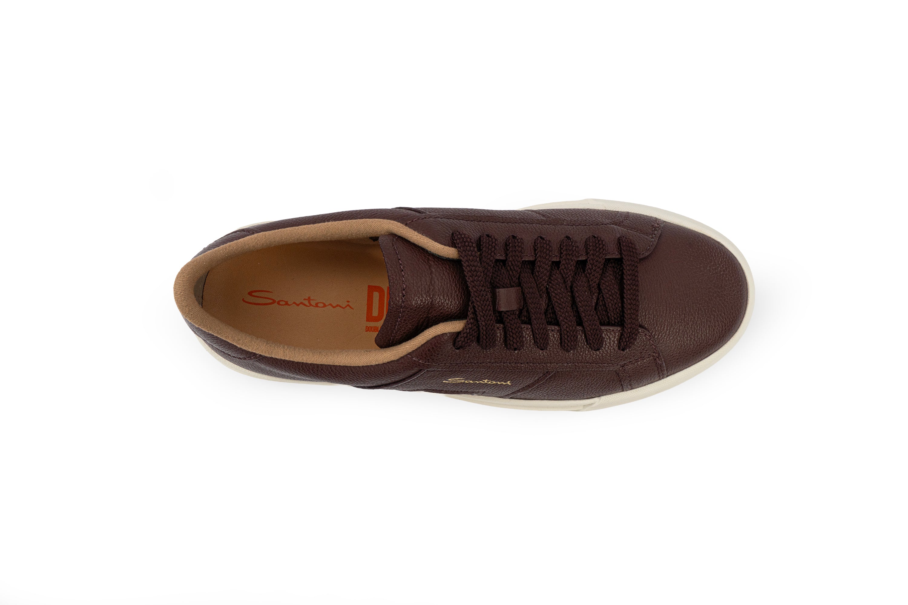 SANTONI BORDEAUX TUMBLED LEATHER SNEAKER