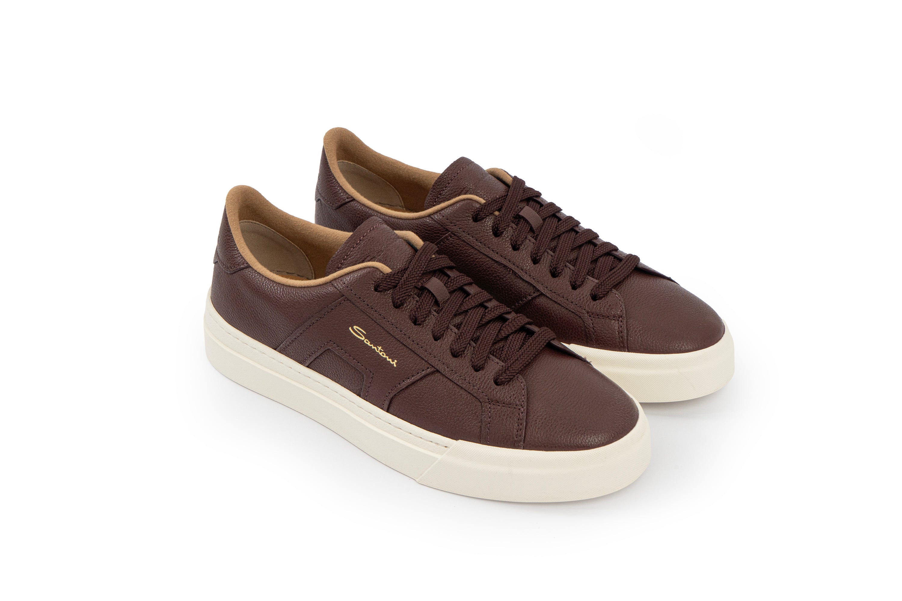 SANTONI BORDEAUX TUMBLED LEATHER SNEAKER