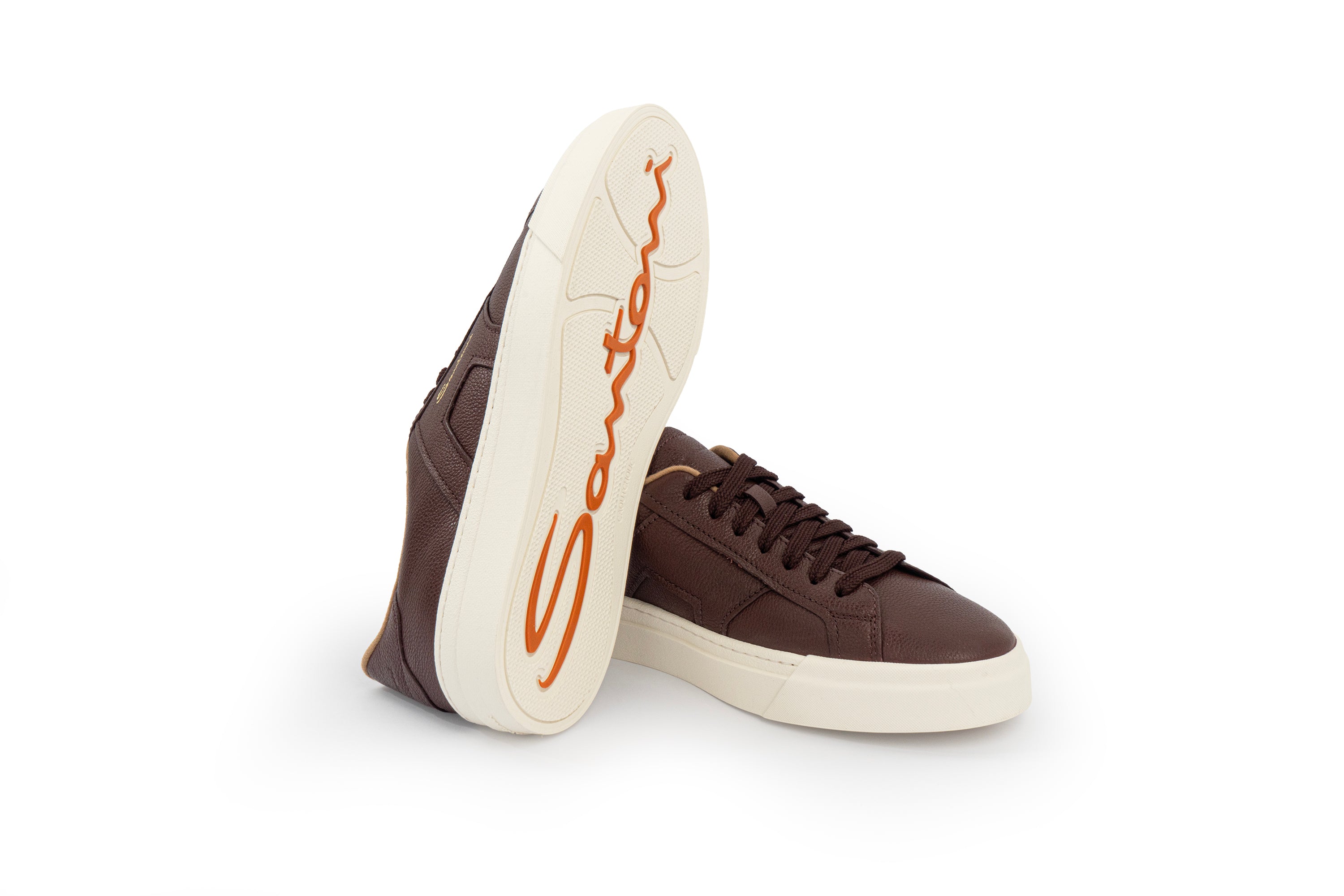 SANTONI BORDEAUX TUMBLED LEATHER SNEAKER