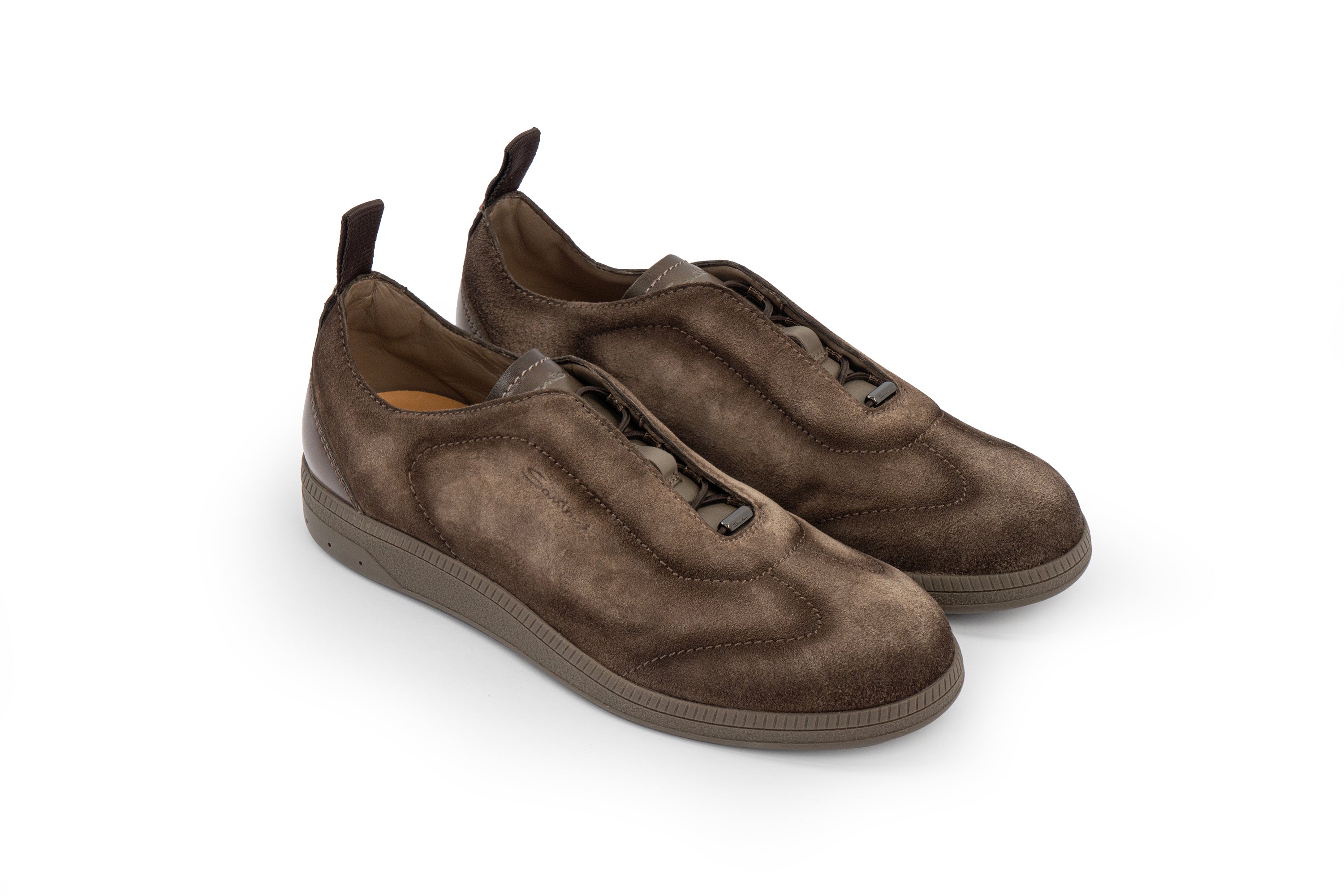 SANTONI BEIGE SUEDE SLIP-ON SNEAKERS