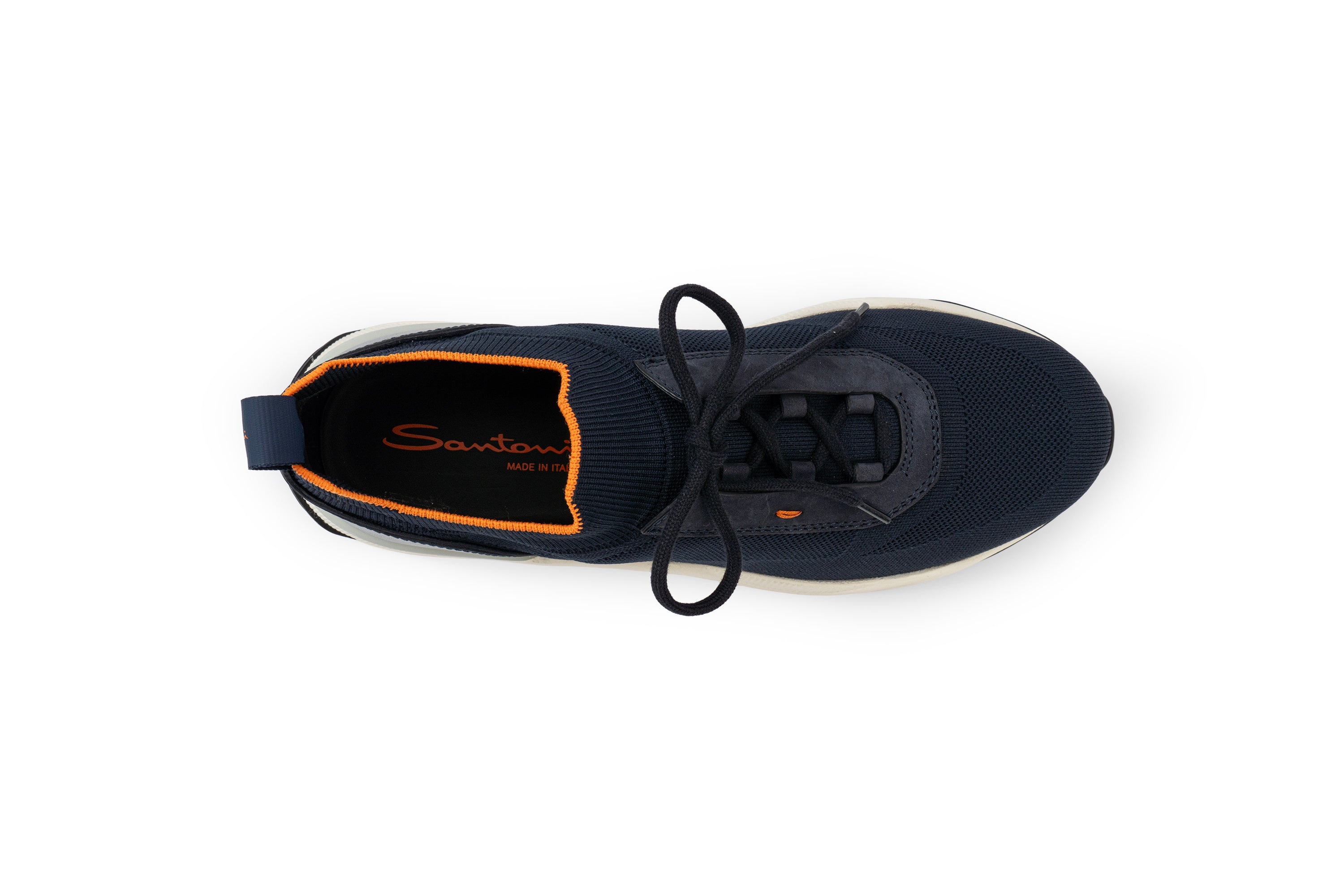 SANTONI BLUE NUBUCK AND STRETCH KNIT SNEAKER