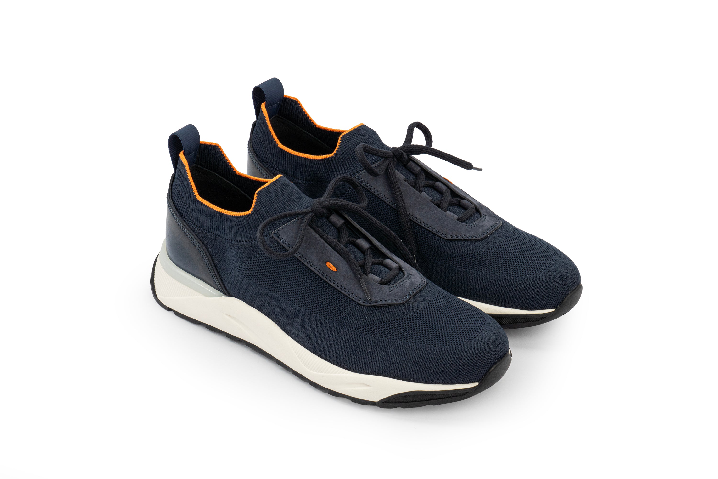 SANTONI BLUE NUBUCK AND STRETCH KNIT SNEAKER