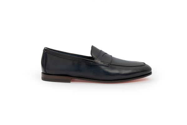 SANTONI LEATHER NAVY PENNY LOAFER