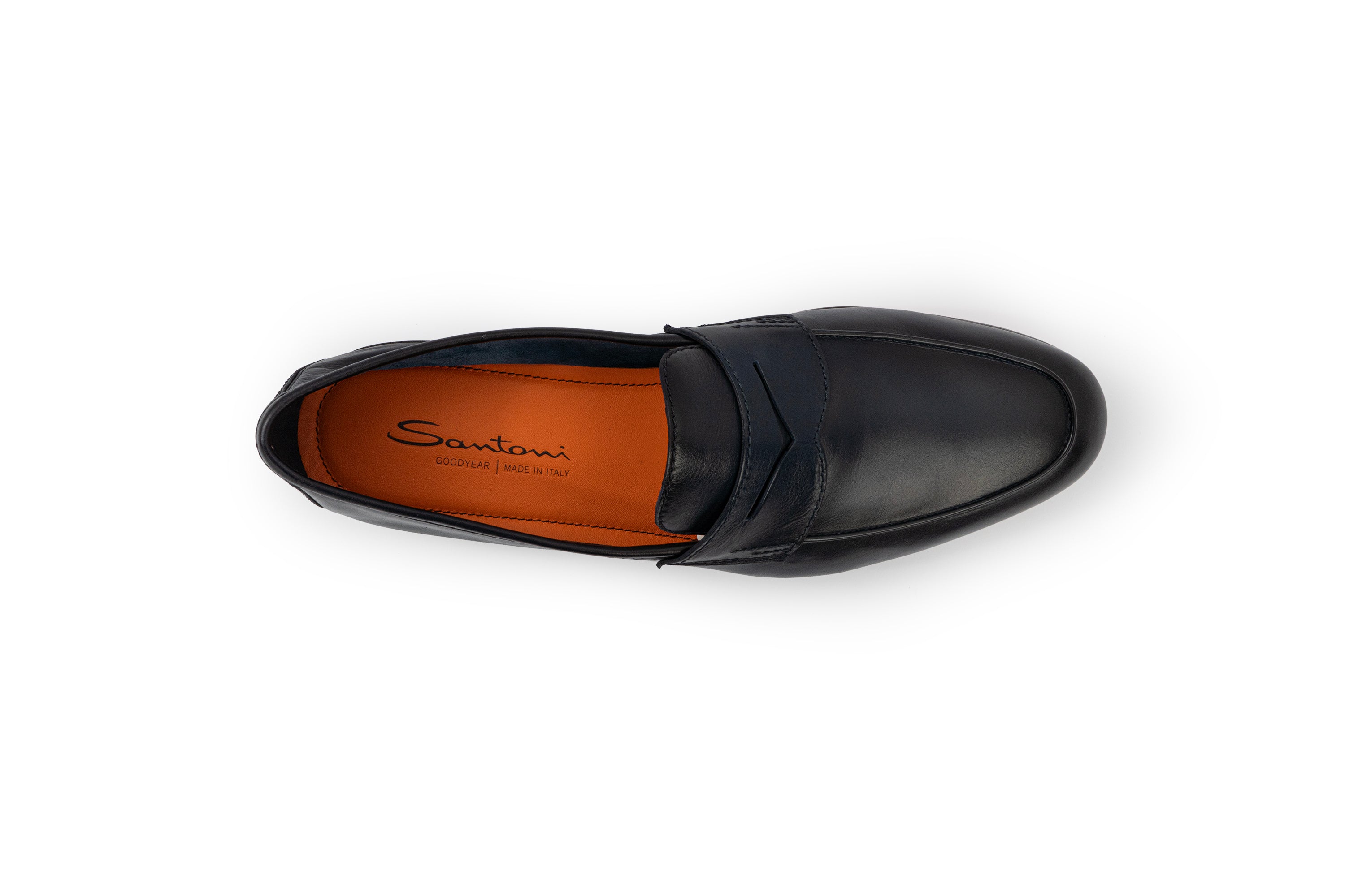 SANTONI LEATHER NAVY PENNY LOAFER