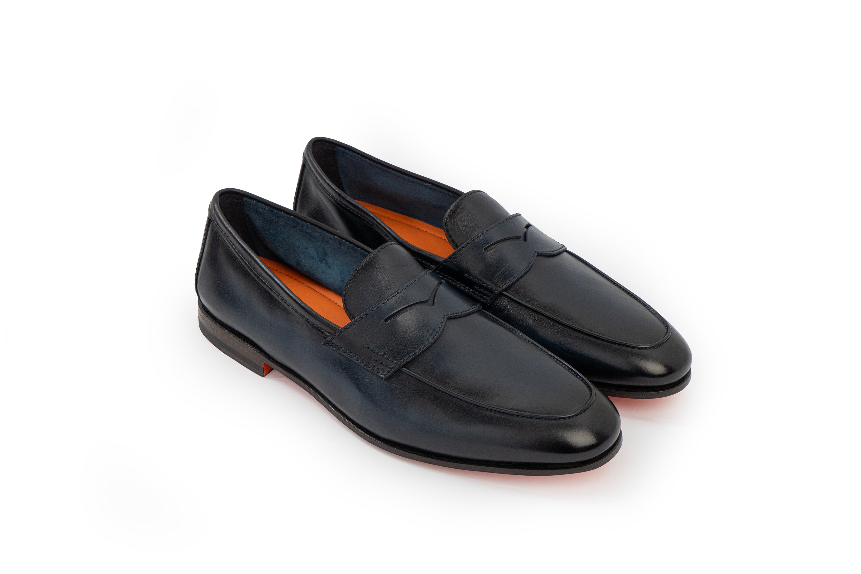 SANTONI LEATHER NAVY PENNY LOAFER