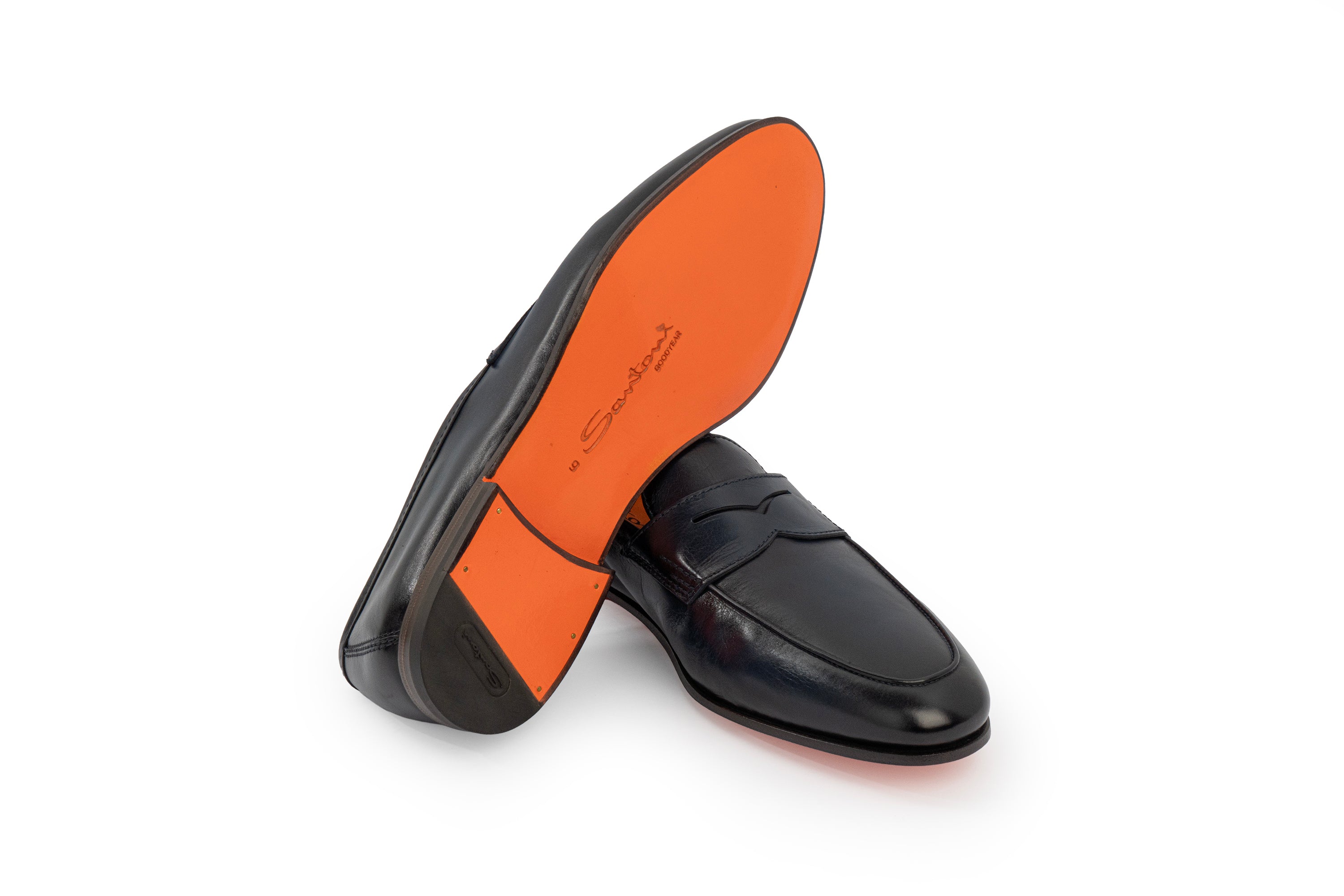 SANTONI LEATHER NAVY PENNY LOAFER
