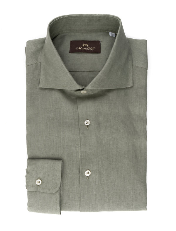 MANDELLI LINEN SHIRT MILITARY GREEN COLOUR