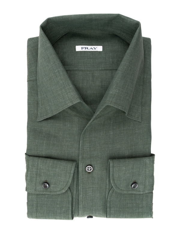 FRAY LINEN SHIRT MILITARY GREEN COLOUR