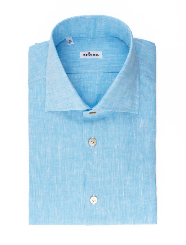 KITON LINEN SHIRT TURQUOISE COLOUR