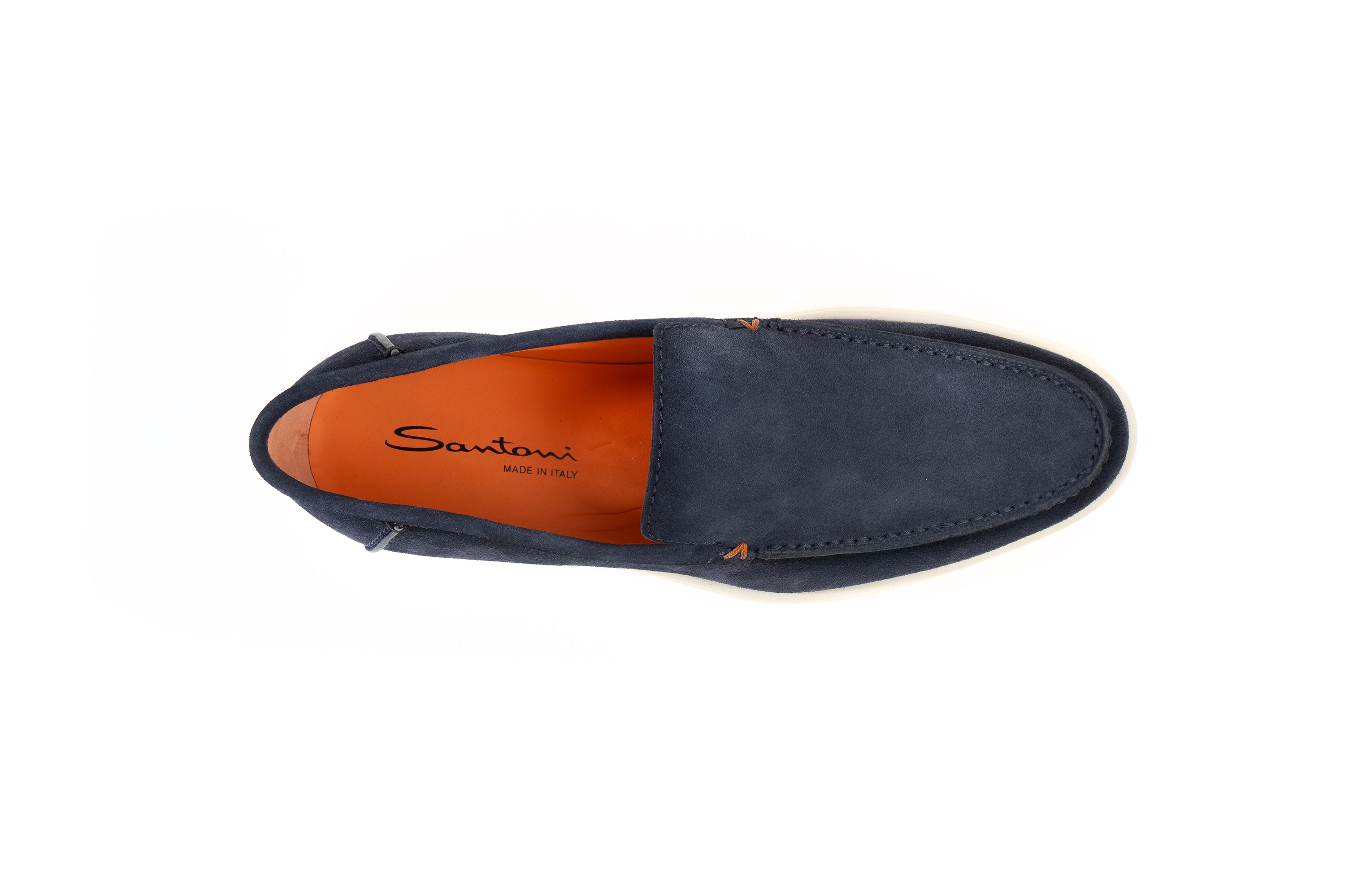 SANTONI NAVY SUEDE LOAFER