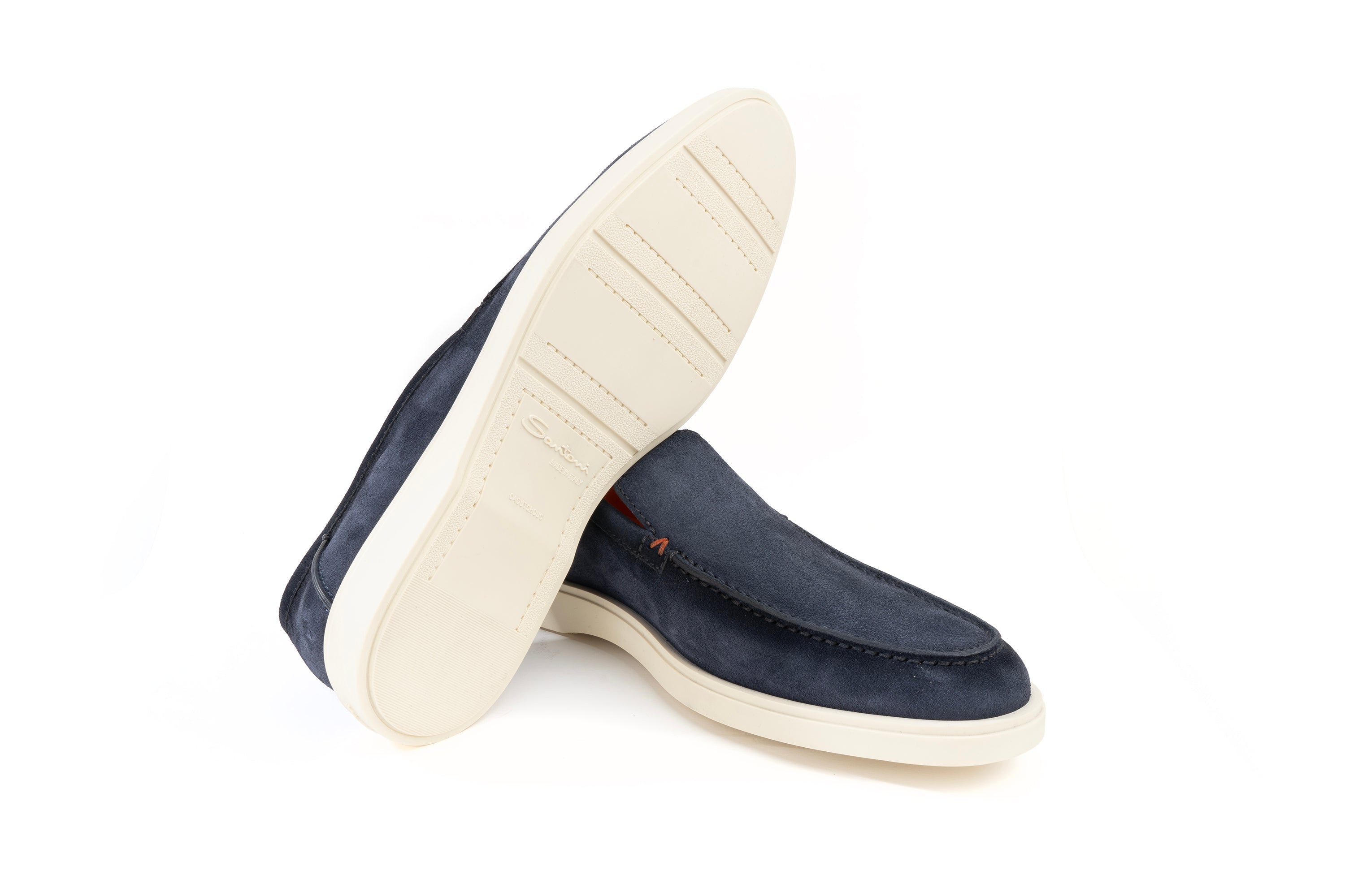 SANTONI NAVY SUEDE LOAFER