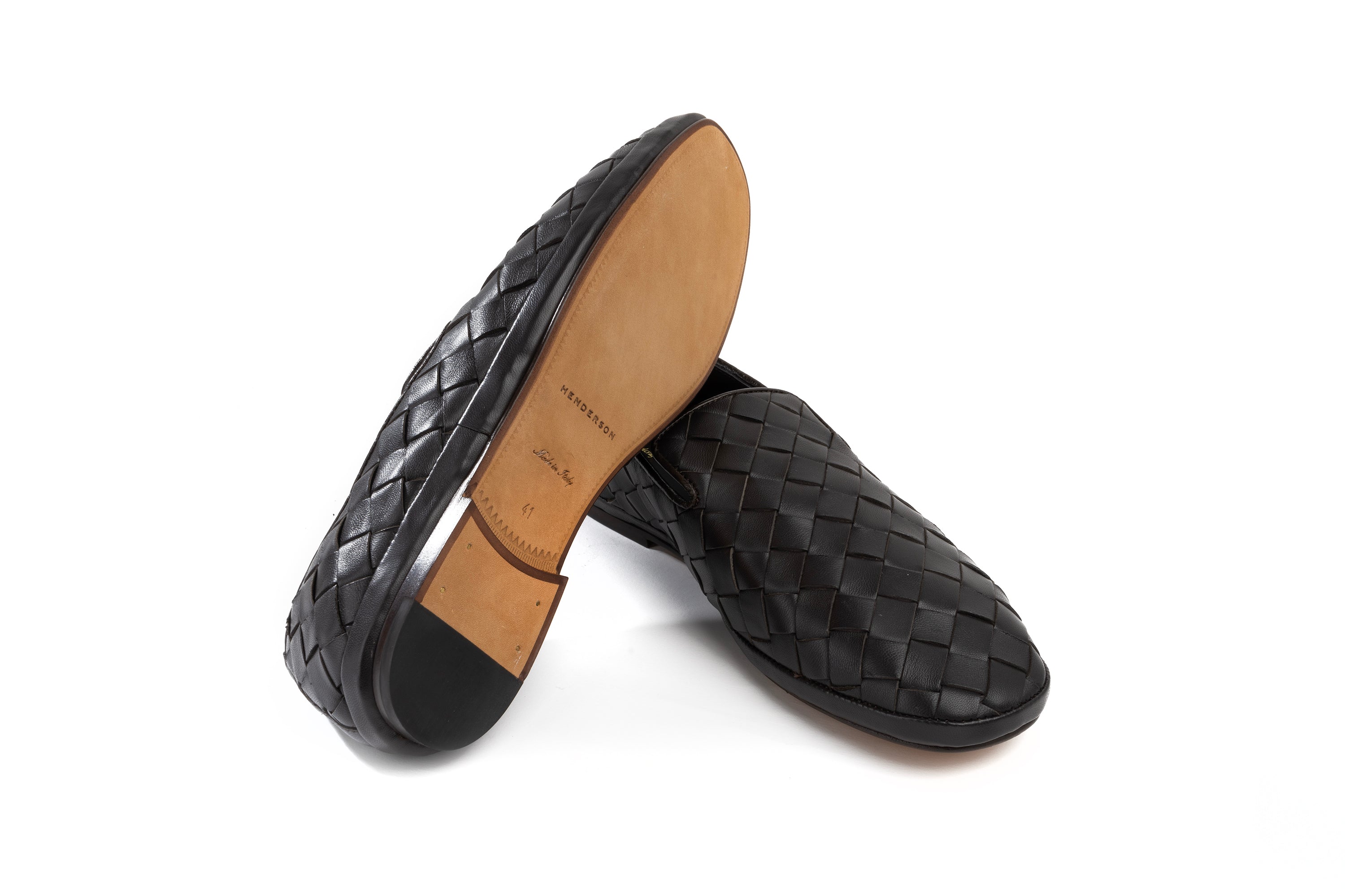 HENDERSON BLACK WOVEN LOAFERS IN DARK BROWN COLOUR
