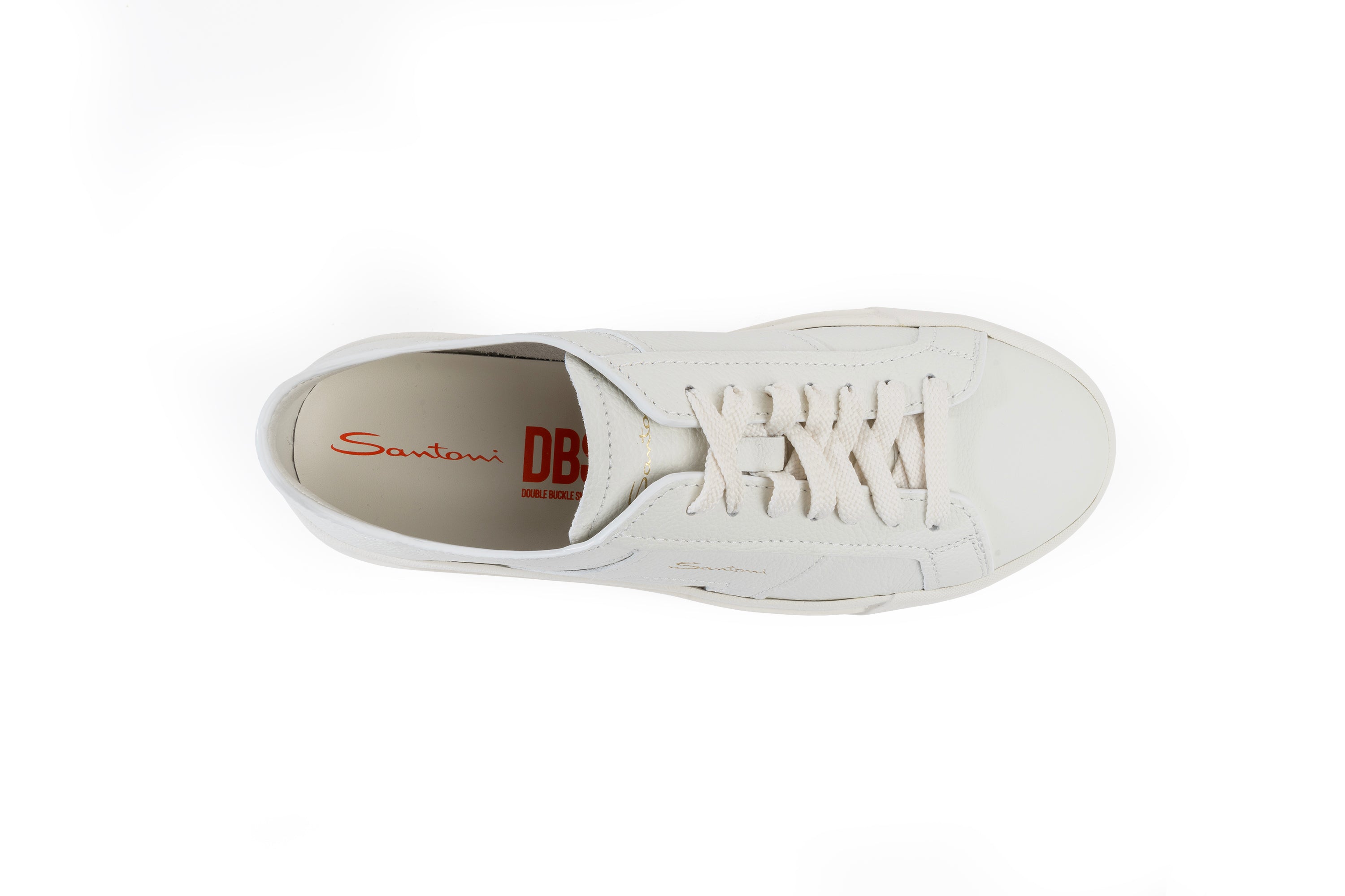 SANTONI WHITE TUMBLED LEATHER SNEAKER
