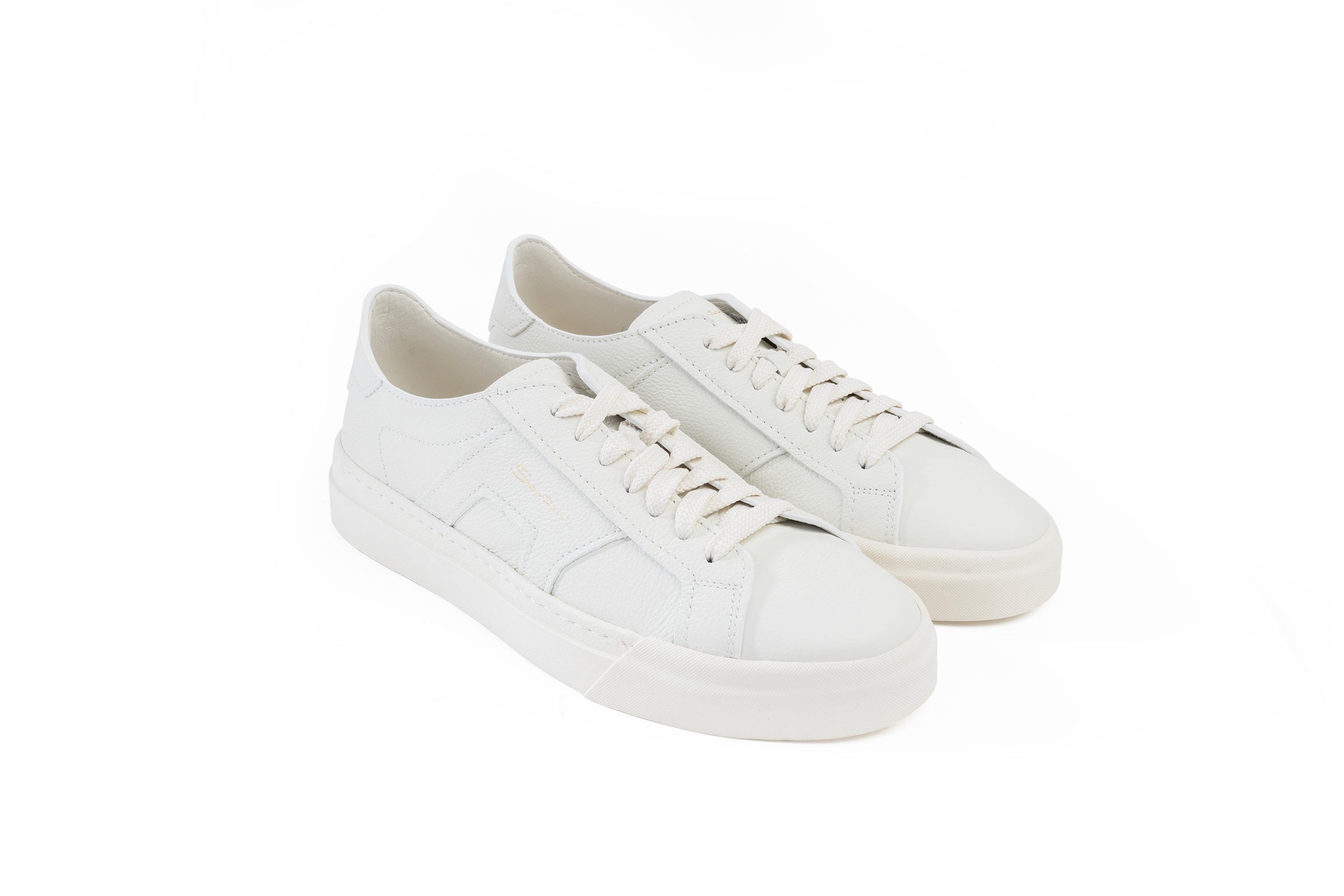 SANTONI WHITE TUMBLED LEATHER SNEAKER