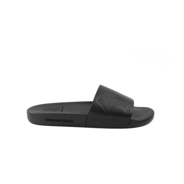 STEFANO RICCI LEATHER SLIPPERS BLACK COLOUR