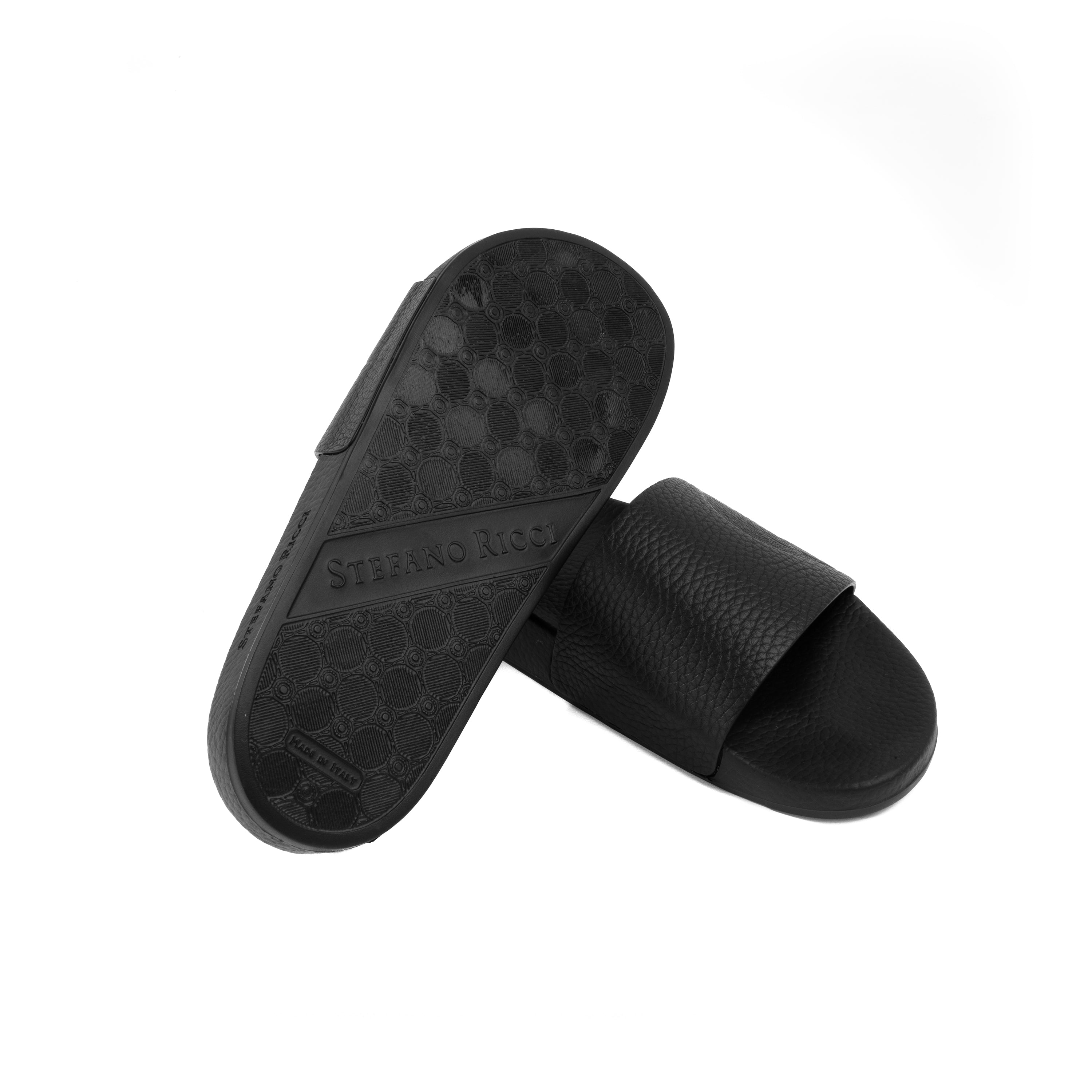 STEFANO RICCI LEATHER SLIPPERS BLACK COLOUR