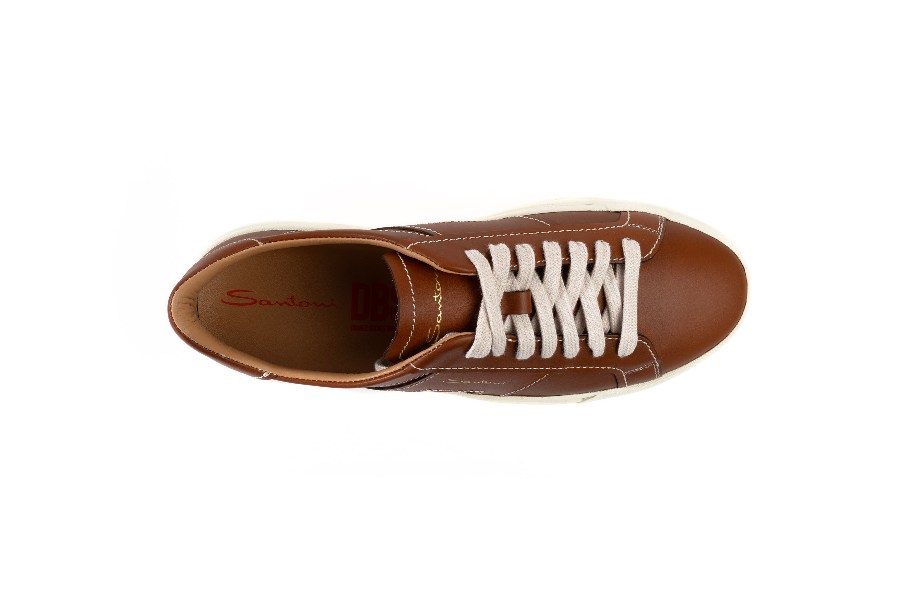 SANTONI CAMEL LEATHER DOUBLE BUCKLE SNEAKER