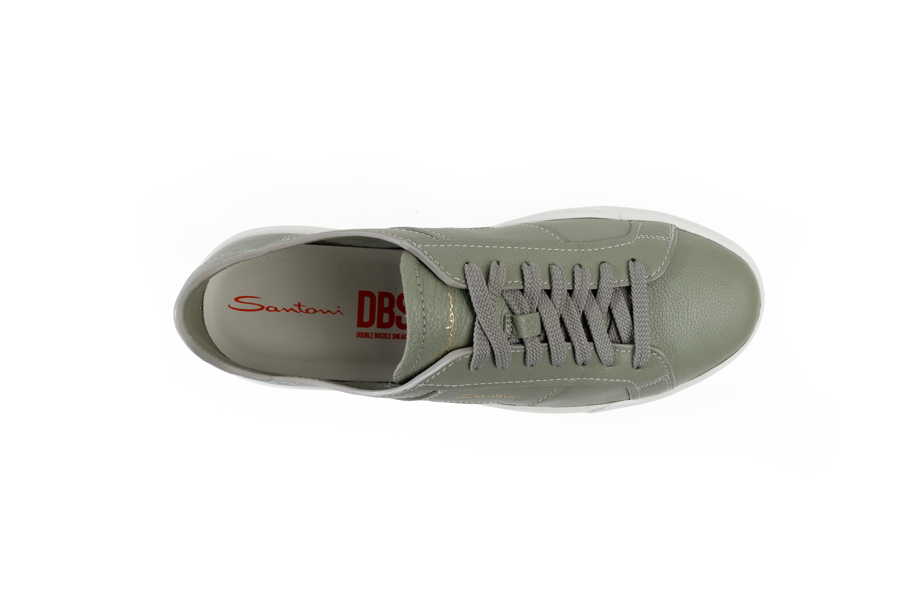 SANTONI GREEN TUMBLED LEATHER SNEAKER
