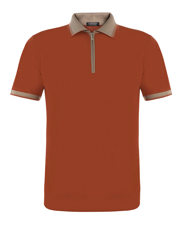 BERTOLO HALF ZIP POLO IN CORAL COLOUR