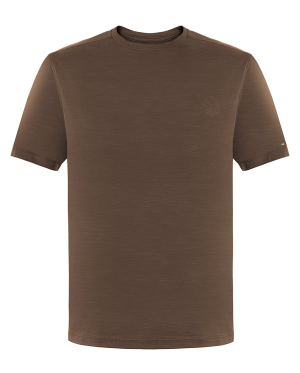 STEFANO RICCI LINEN T-SHIRT IN BROWN COLOUR