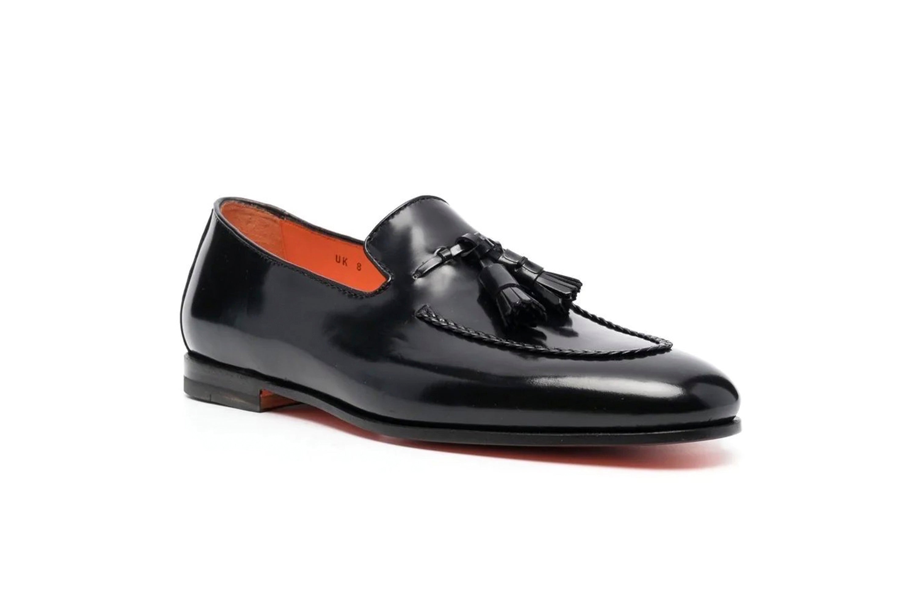 SANTONI BLACK LEATHER TASSEL LOAFER