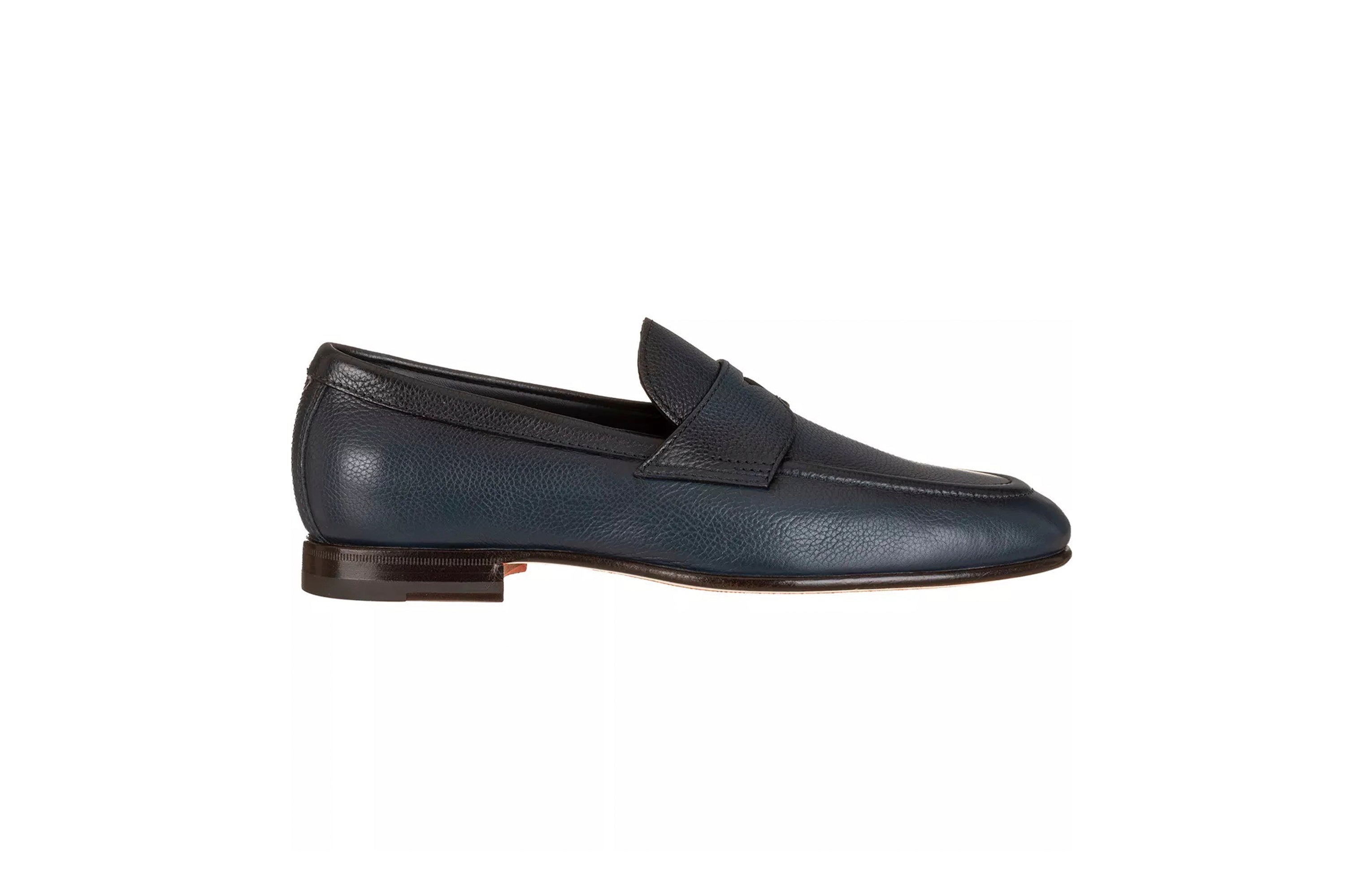 SANTONI LEATHER BLUE PENNY LOAFER