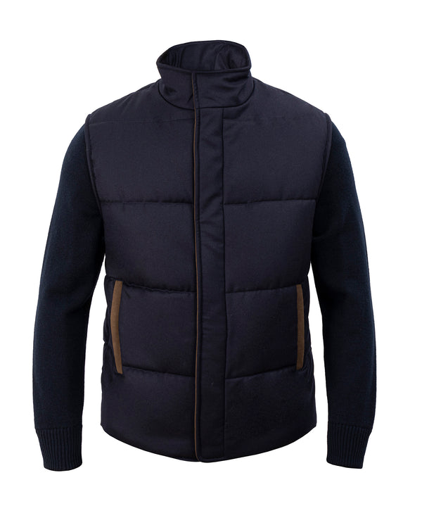 DORIANI NAVY OUTERWEAR WITH KNITTED SLEEVES