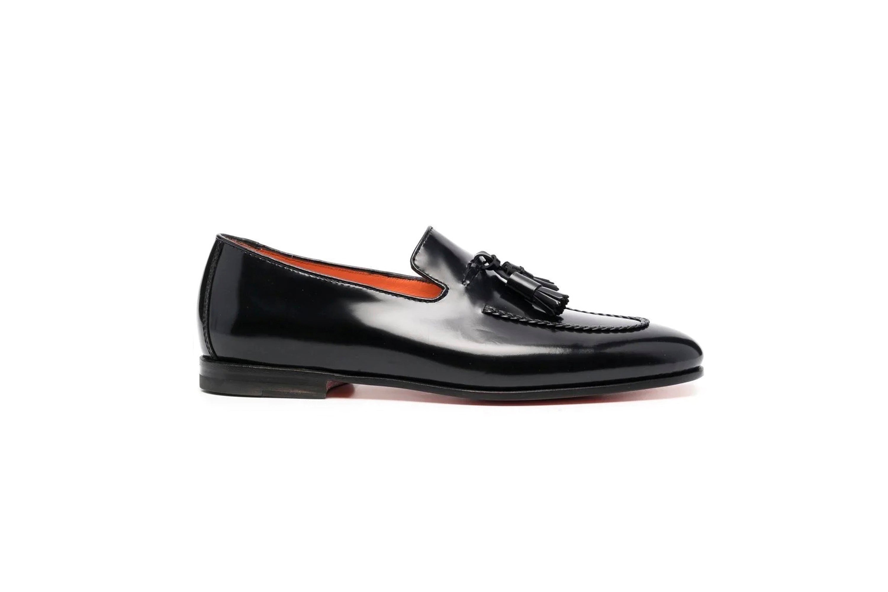 SANTONI BLACK LEATHER TASSEL LOAFER