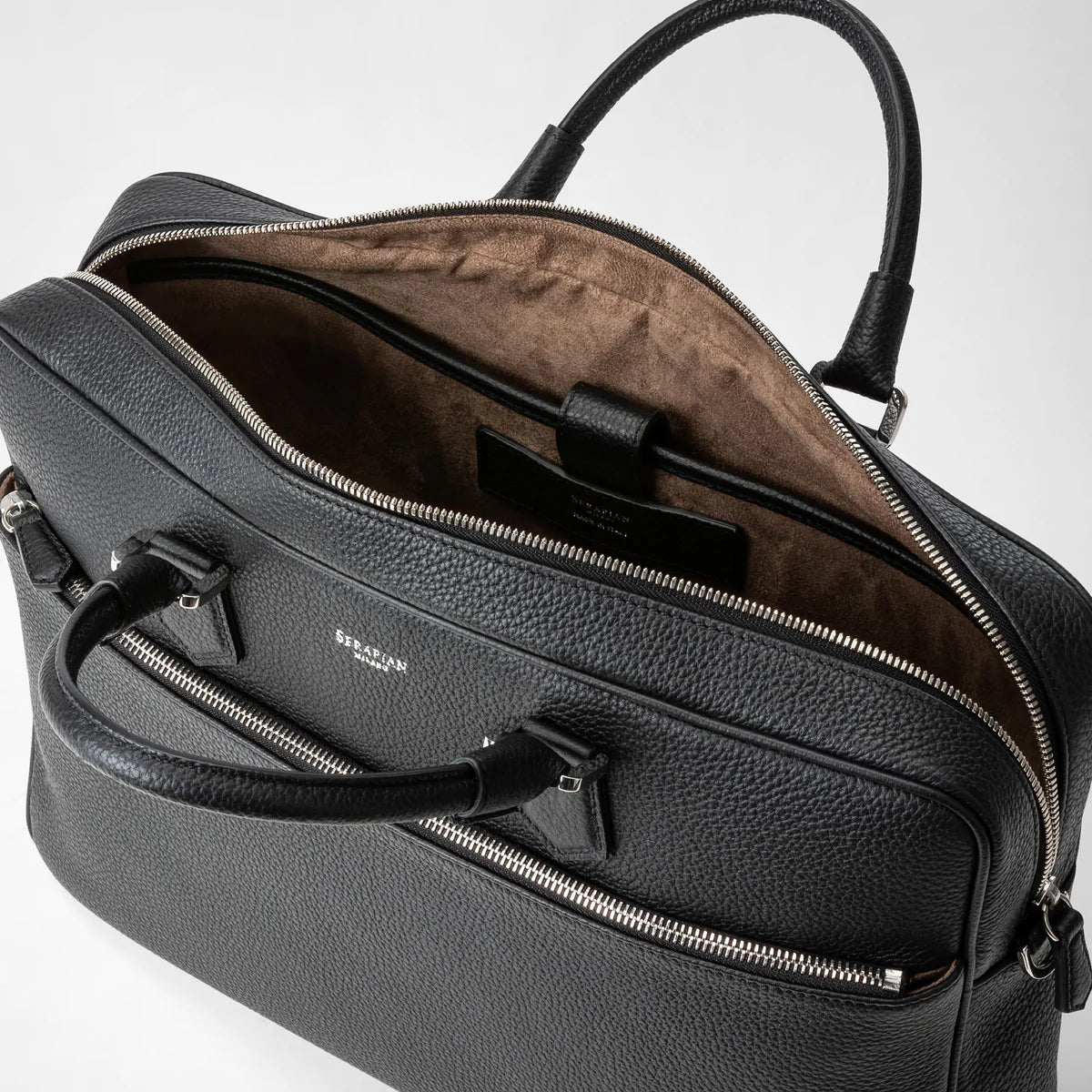 SERAPIAN SLIM BRIEFCASE IN BLACK CACHEMIRE LEATHER