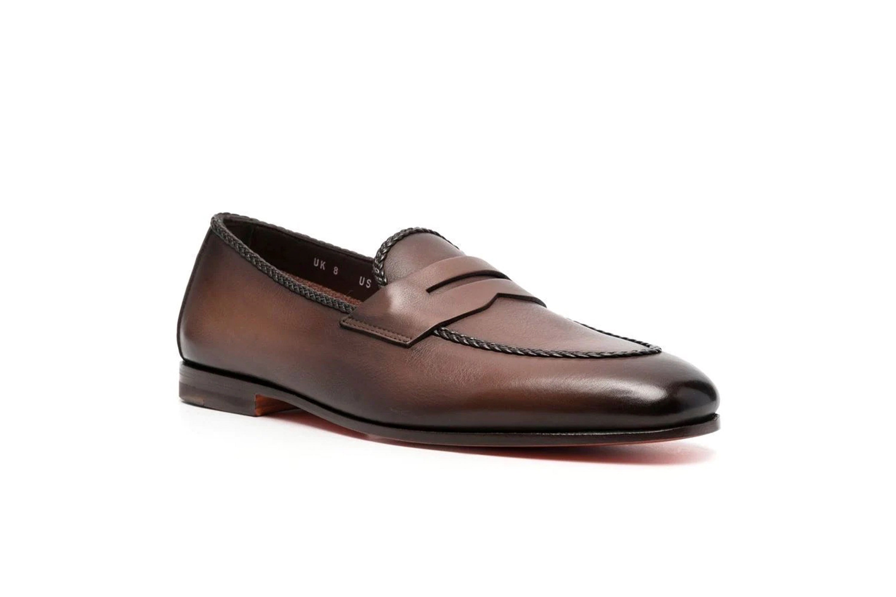 SANTONI BROWN LEATHER PENNY LOAFER