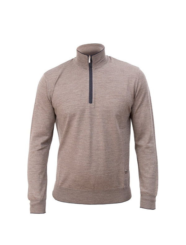 BERTOLO HALF ZIP CAMEL KNITWEAR