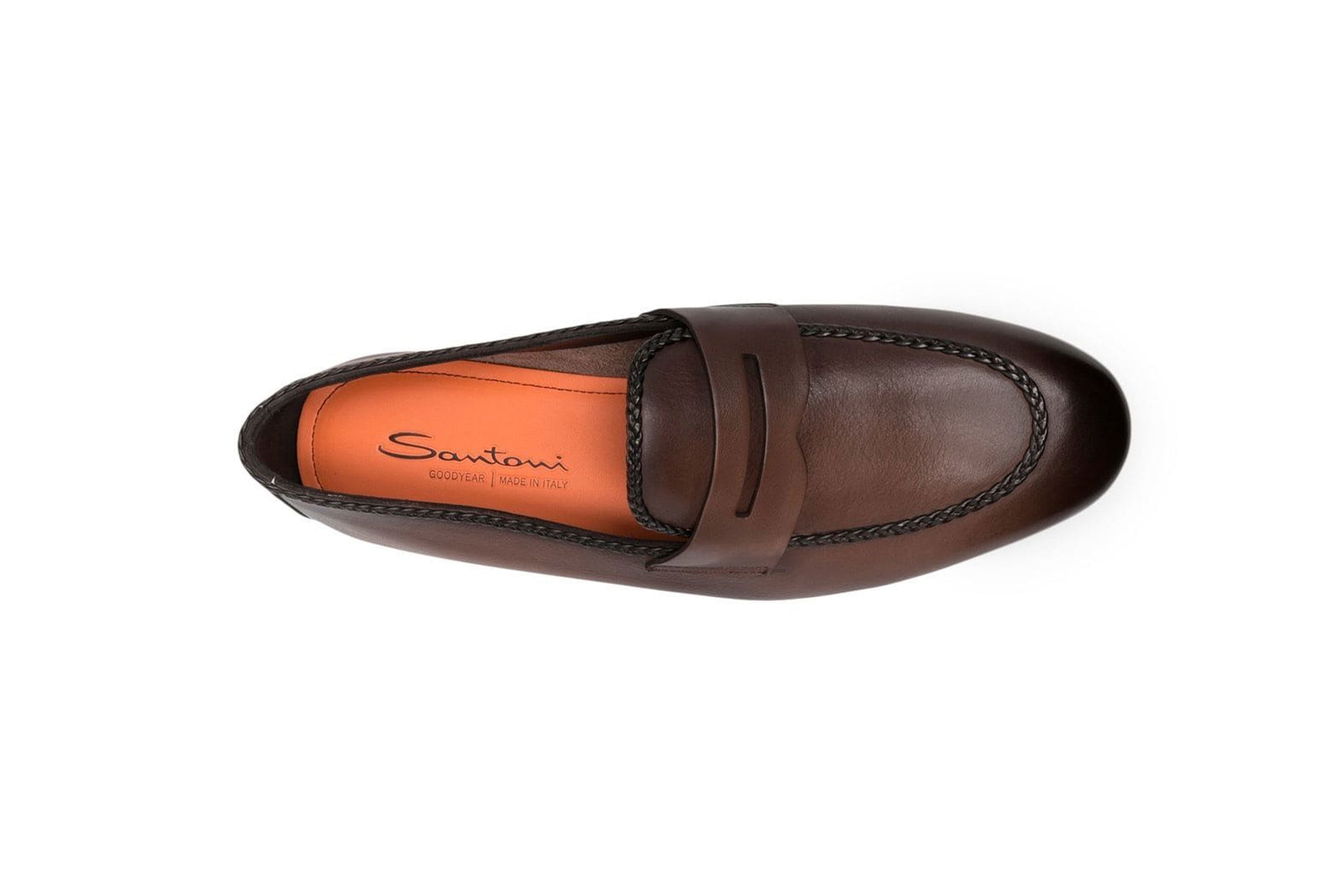 SANTONI BROWN LEATHER PENNY LOAFER