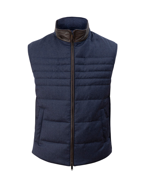 LUCIANO BARBERA WOOL VEST WITH LEATHER DETAILS
