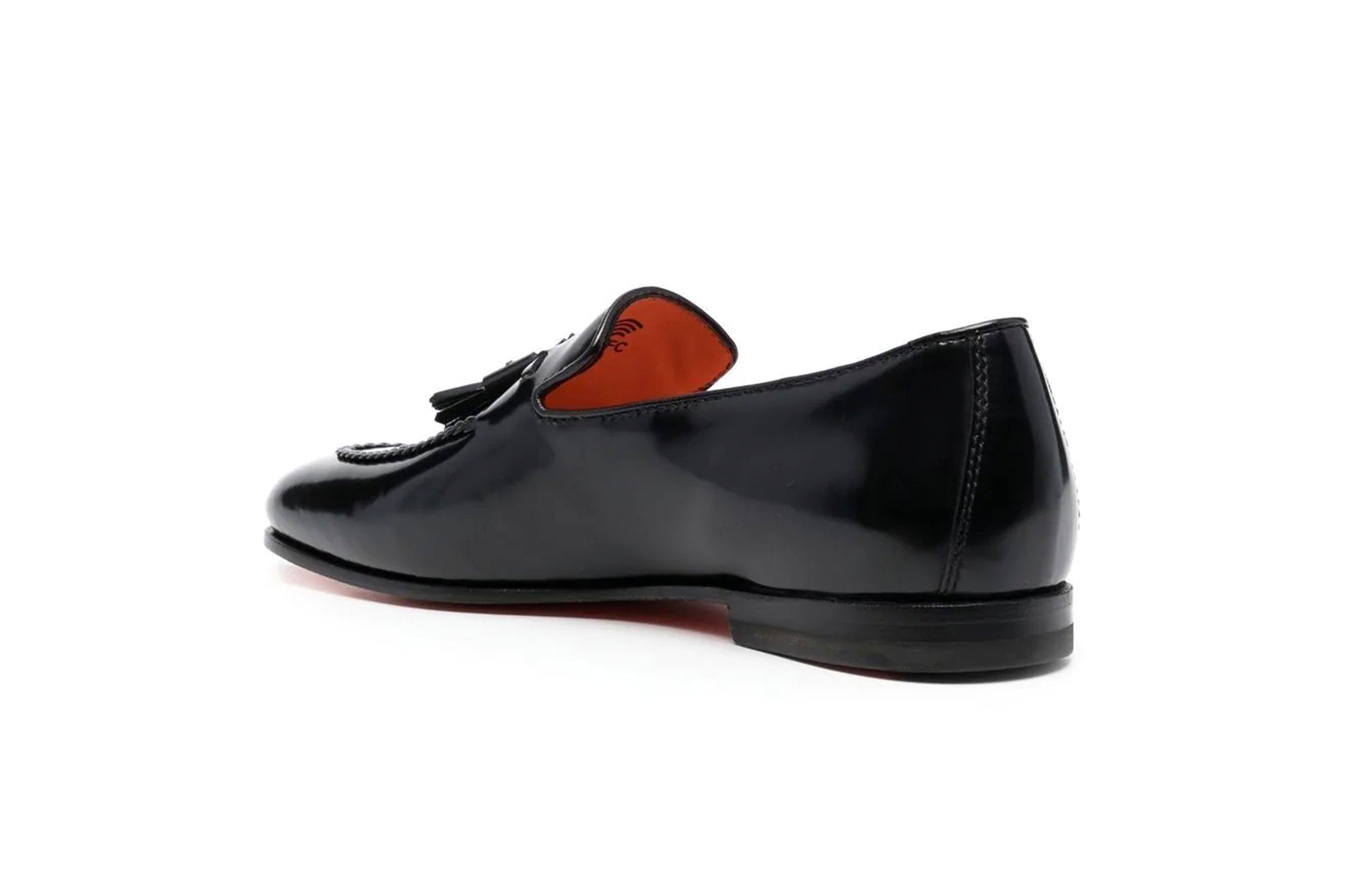 SANTONI BLACK LEATHER TASSEL LOAFER